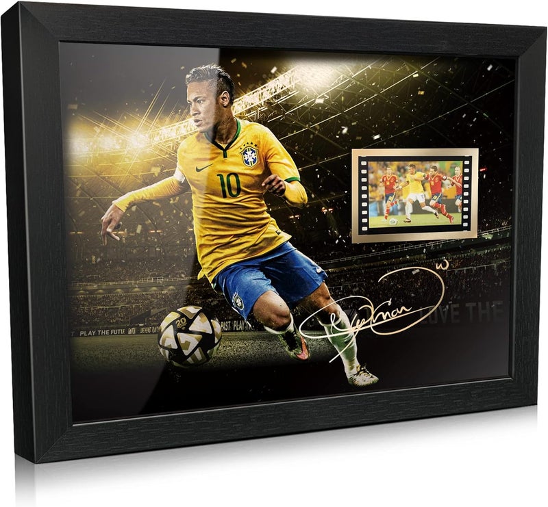 ORIMAMI Gifts for Soccer Player Neymar Jr. Fans - Sport Star Picture Desktop Framed Photo 8x6 Inches with Signed and 1x35mm Film Mini Cell Display - Image 1
